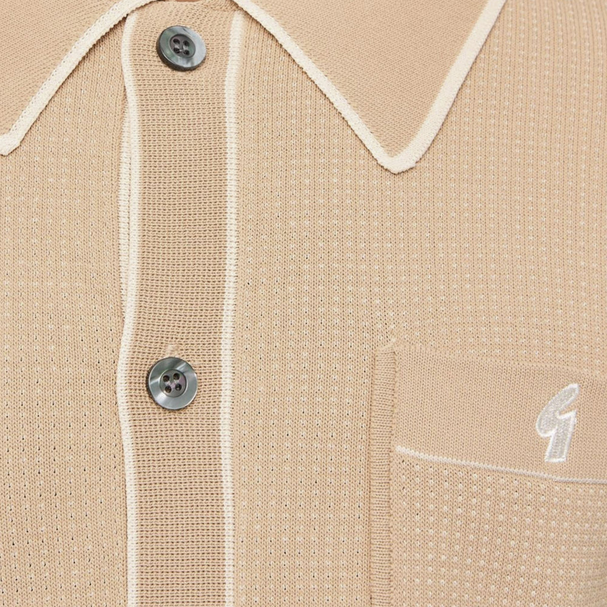 Gabicci Vintage Di-Lello Long Sleeve Button Thru Knit Polo - Caramel