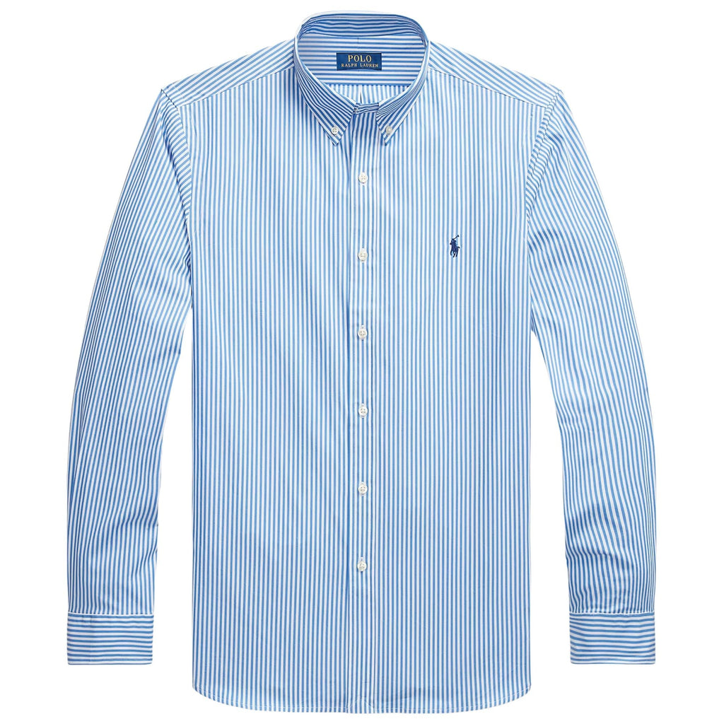 Polo Ralph Lauren Custom Fit Striped Stretch Poplin Shirt - Light Blue/White