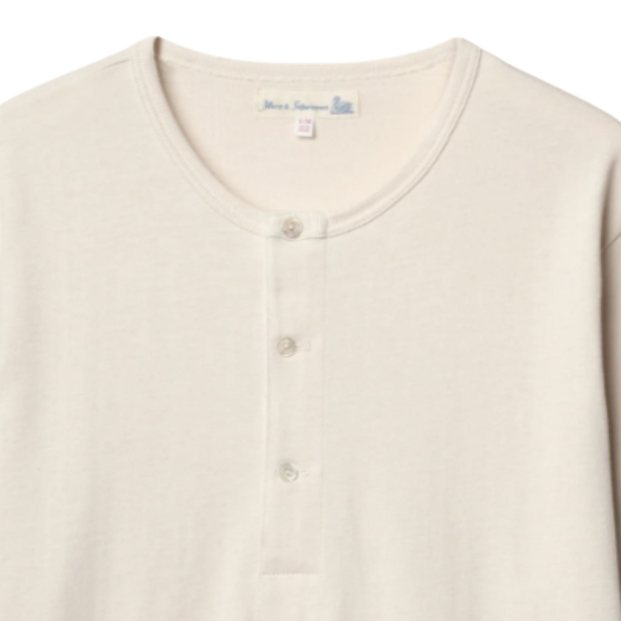 Merz b Schwanen 207 Loopwheeled Classic Fit Midweight Short Sleeve Henley - Natural