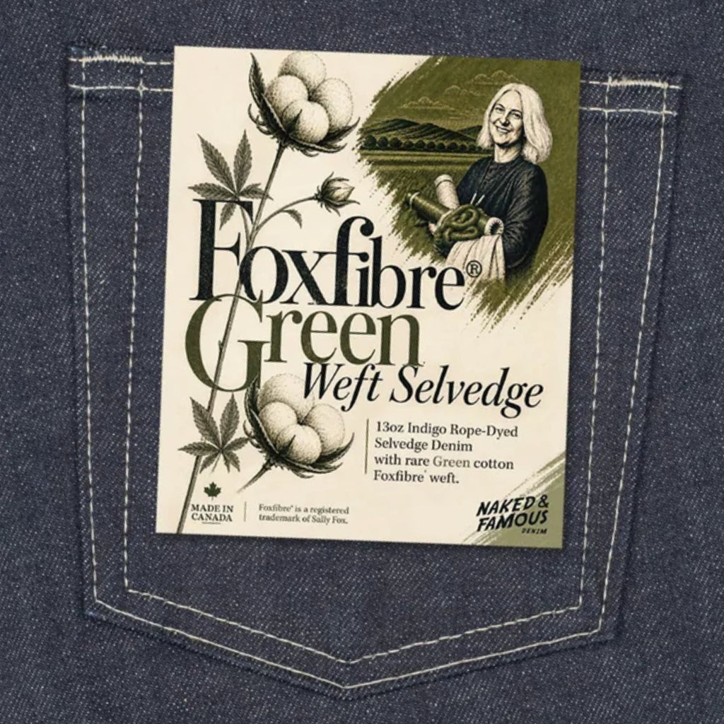 Naked and Famous Denim Weird Guy Fox Fibre Green Weft - Indigo