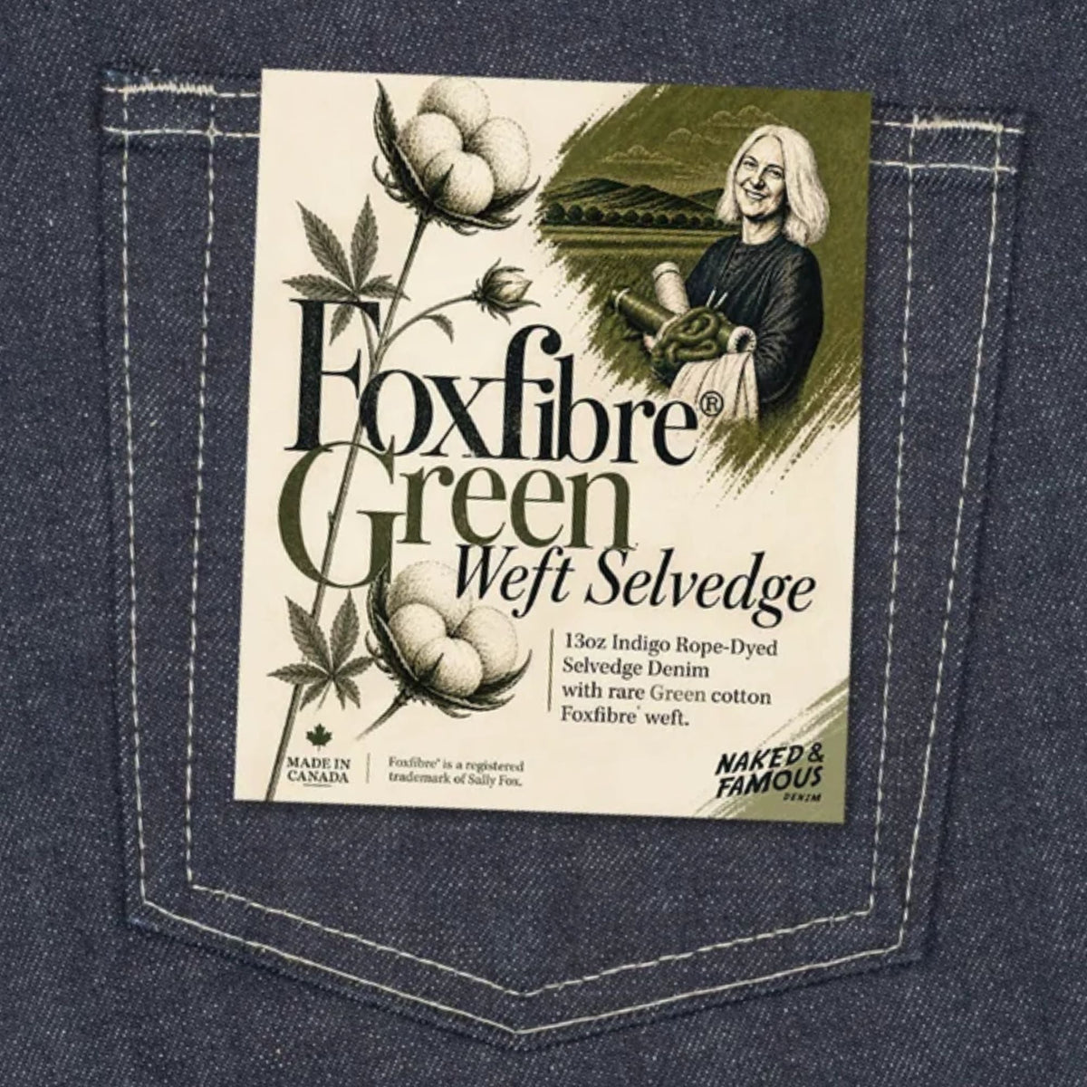 Naked and Famous Denim Weird Guy Fox Fibre Green Weft - Indigo