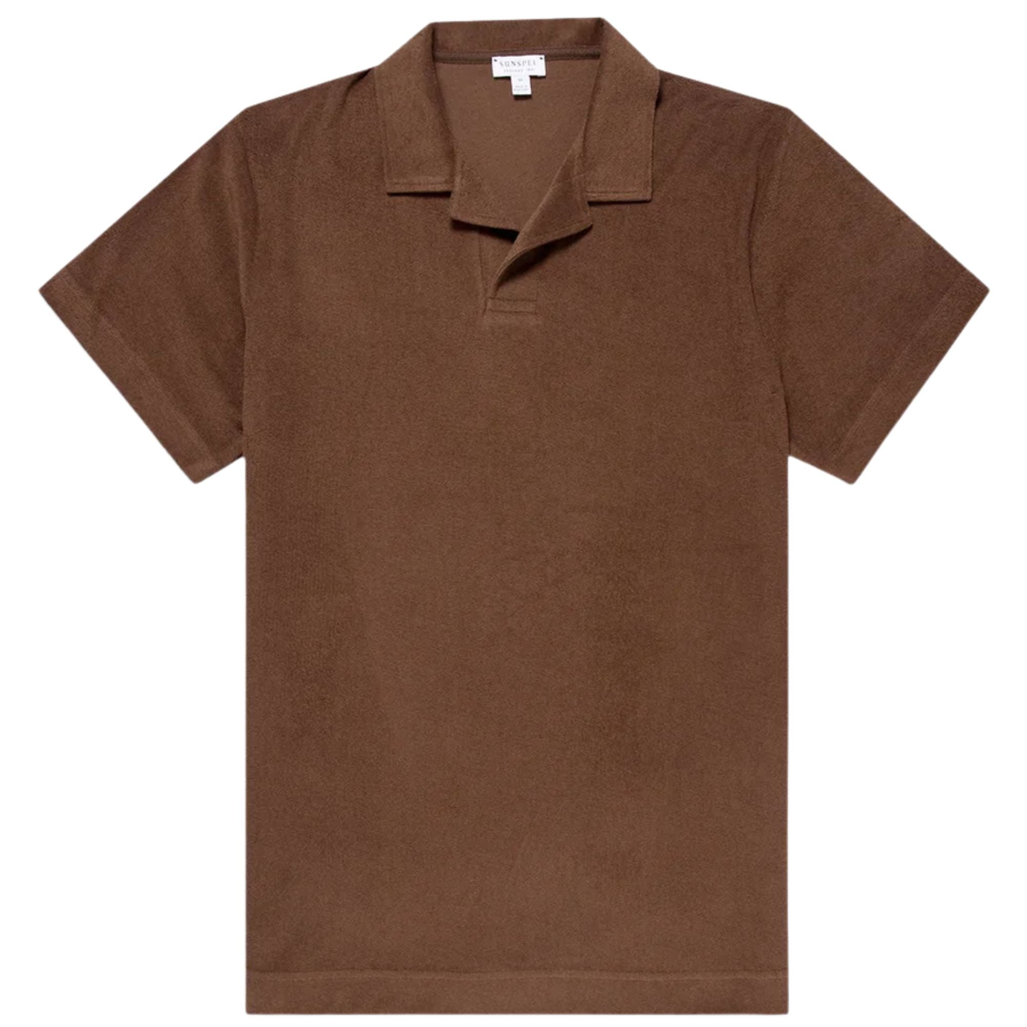Sunspel Towelling Polo Shirt - Dark Walnut