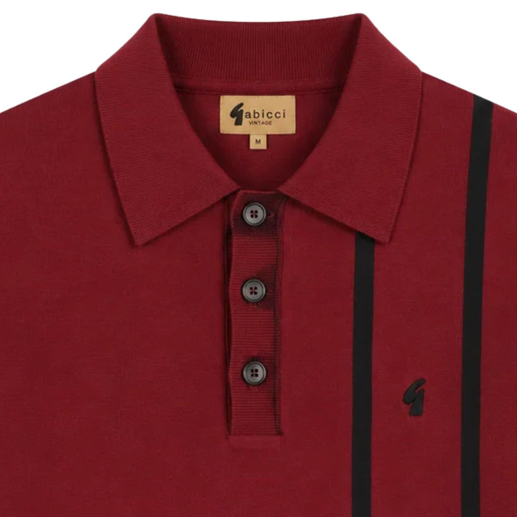 Gabicci Vintage Beckenham Short Sleeve Knit Polo - Claret
