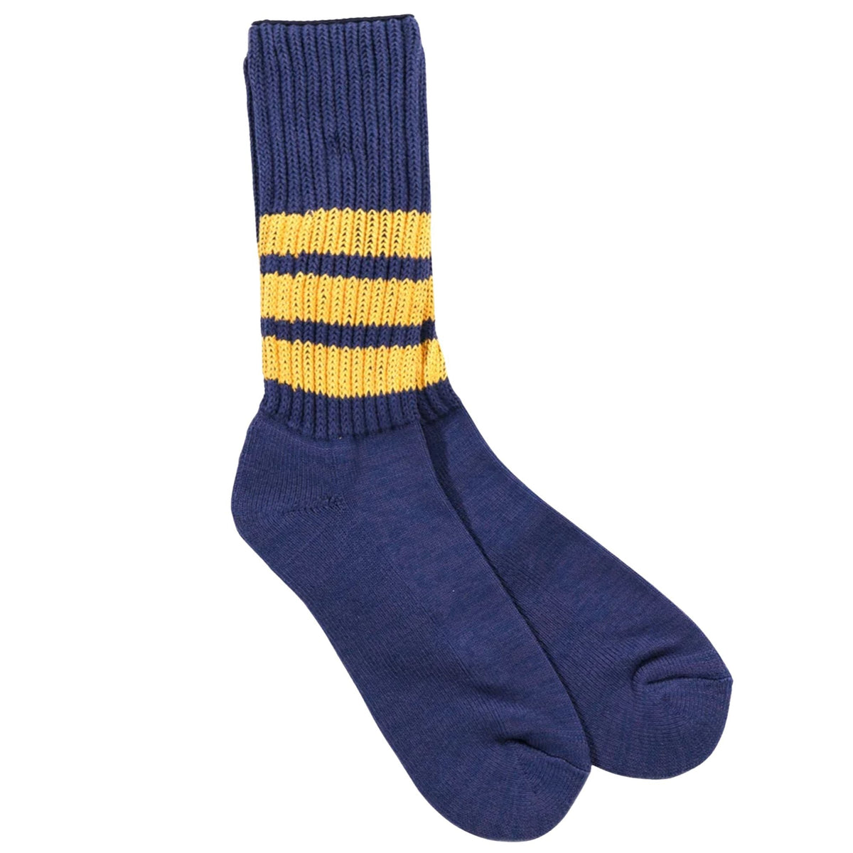 RoToTo Socks Coarse Ribbed Crew Socks - Navy/Yellow