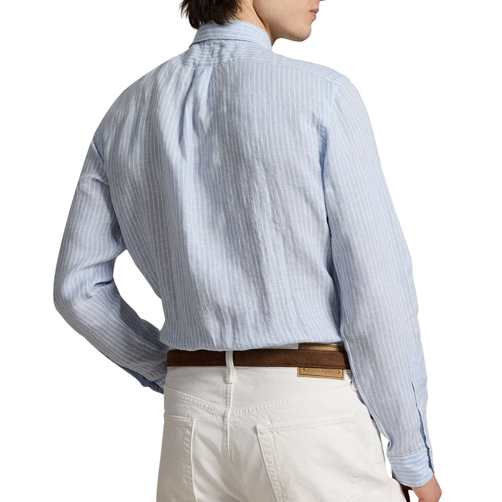 Polo Ralph Lauren Custom Fit Striped Linen Shirt - Blue/White