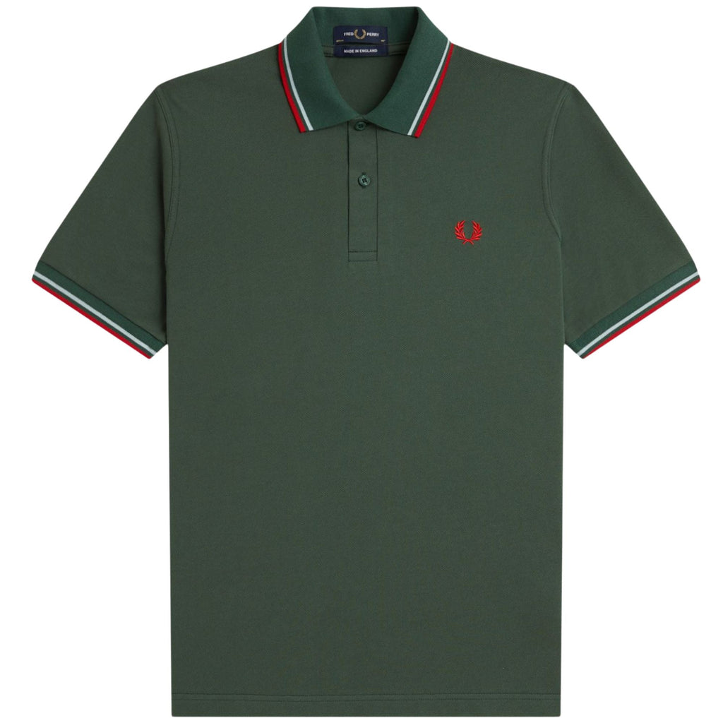 Fred Perry Reissues Made In England M12 Twin Tipped Polo - Tartan Green/Ice/Red