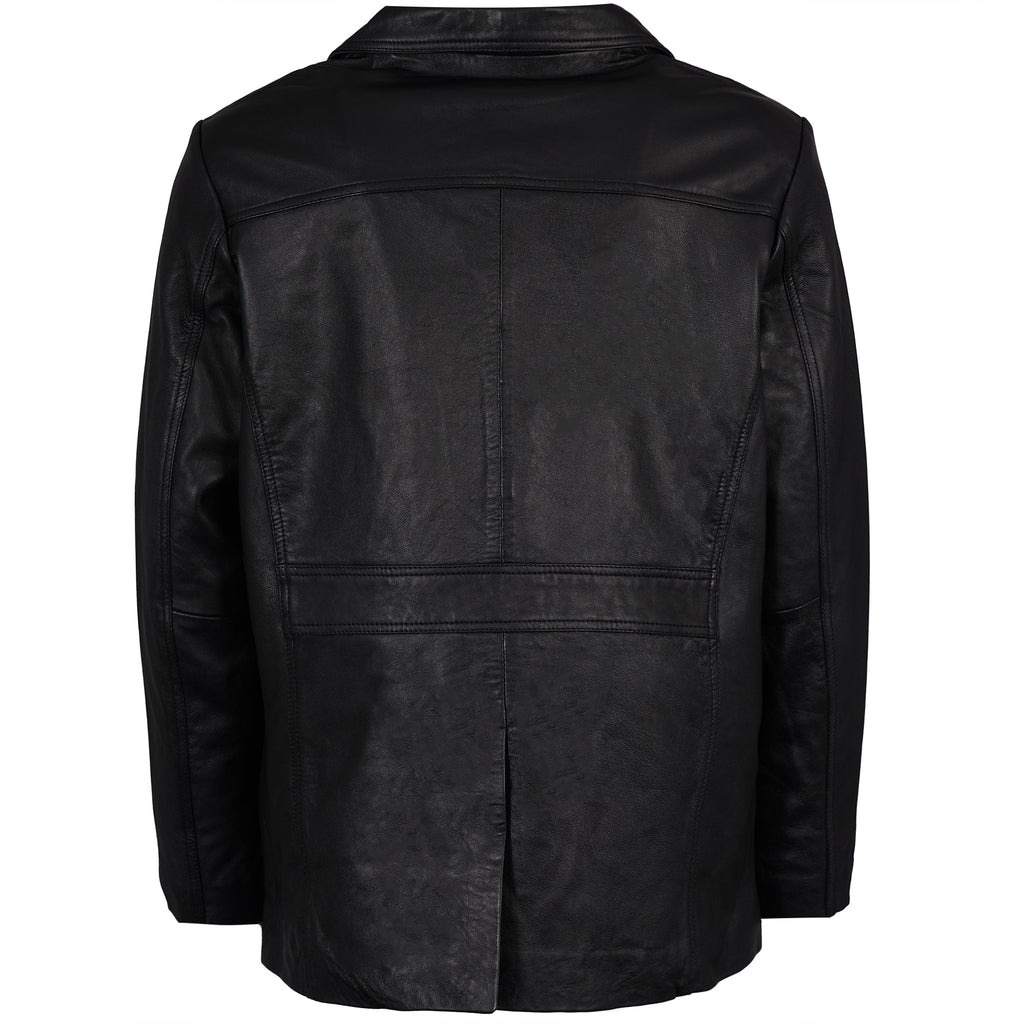 Real Hoxton Leather Reefer Jacket - Black