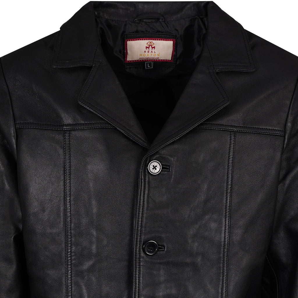 Real Hoxton Leather Reefer Jacket - Black
