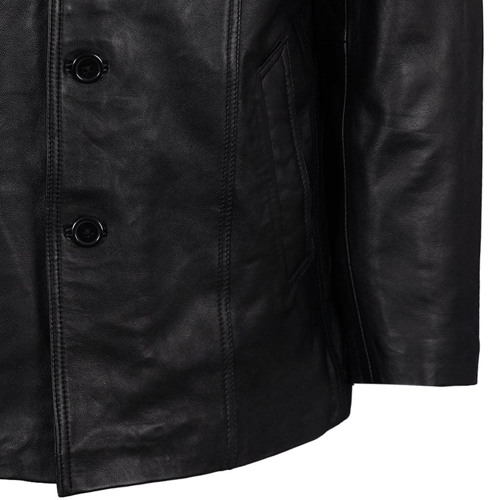 Real Hoxton Leather Reefer Jacket - Black