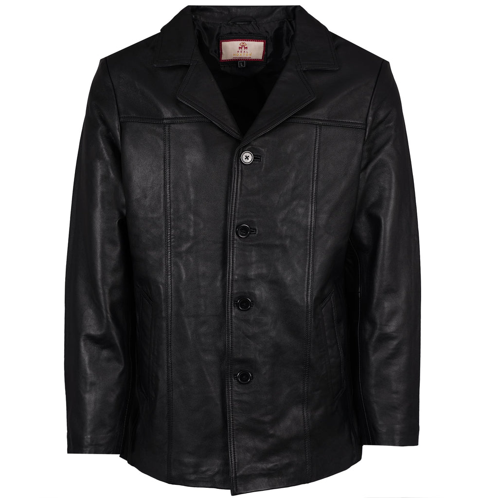 Real Hoxton Leather Reefer Jacket - Black