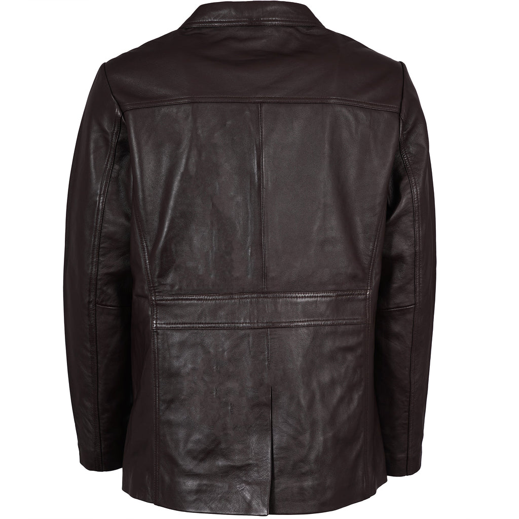 Real Hoxton Leather Reefer Jacket - Brown