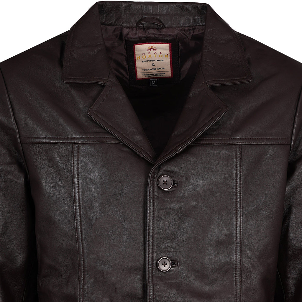Real Hoxton Leather Reefer Jacket - Brown