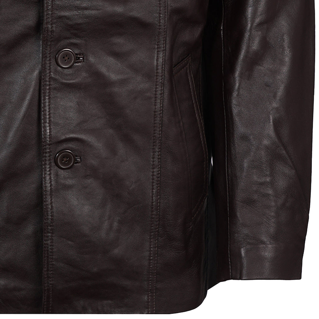Real Hoxton Leather Reefer Jacket - Brown