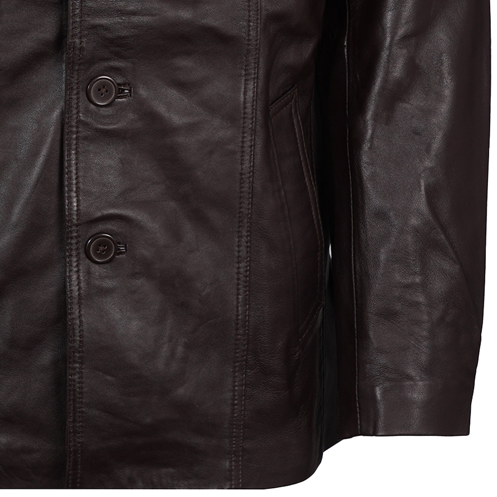 Leather Reefer Jacket - Brown