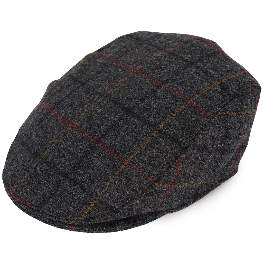 Dents Moon Tweed Flat Cap - Charcoal