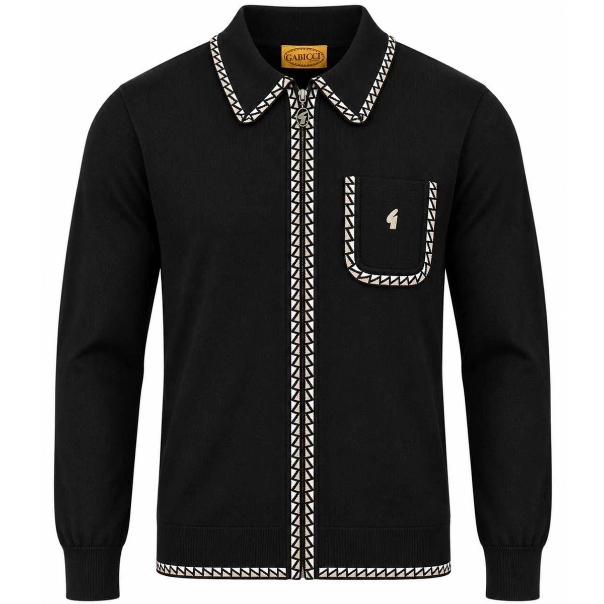 Gabicci Vintage Nick Long Sleeve Zip Thru Knit - Black