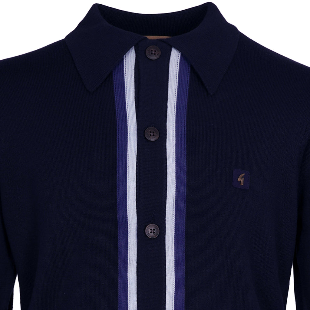 Gabicci Vintage Remmy Long Sleeve Knit Polo - Navy
