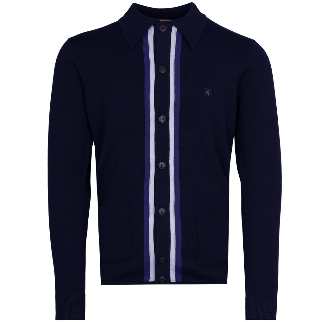 Gabicci Vintage Remmy Long Sleeve Knit Polo - Navy