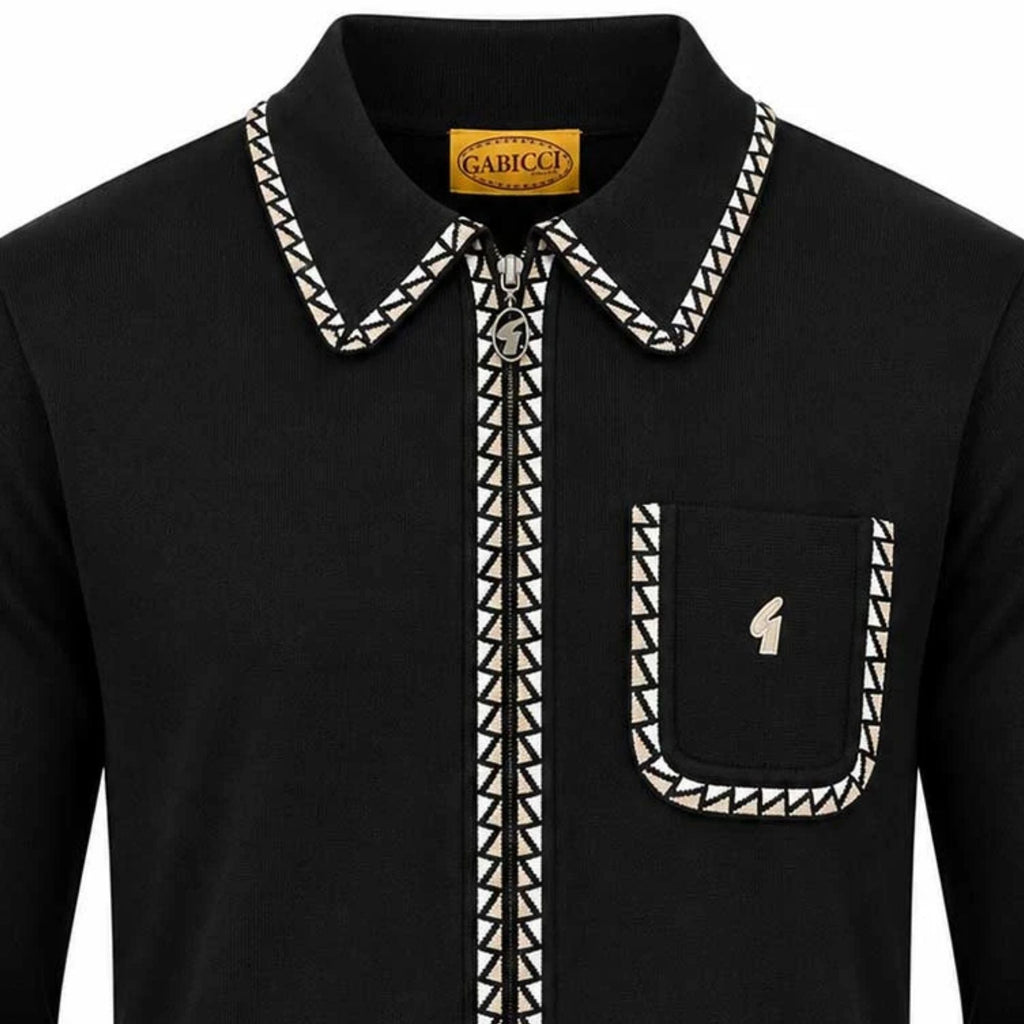 Gabicci Vintage Nick Long Sleeve Zip Thru Knit - Black