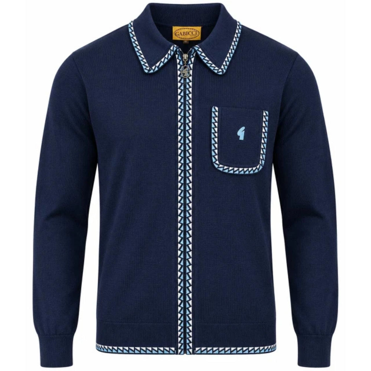 Gabicci Vintage Nick Long Sleeve Zip Thru Knit Polo - Navy