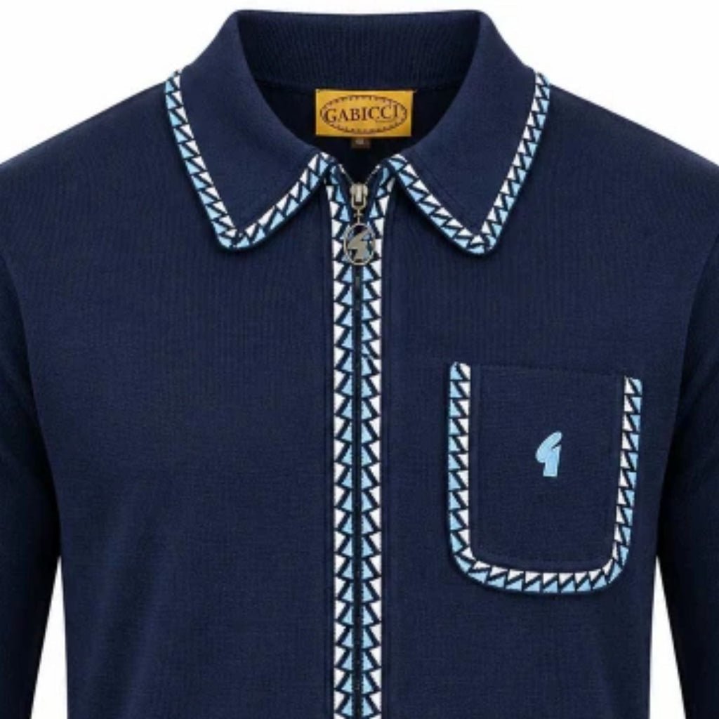 Gabicci Vintage Nick Long Sleeve Zip Thru Knit Polo - Navy