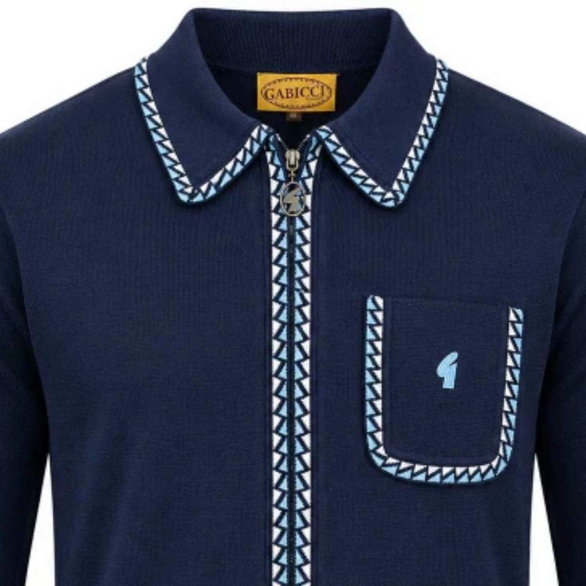 Gabicci Vintage Nick Long Sleeve Zip Thru Knit Polo - Navy
