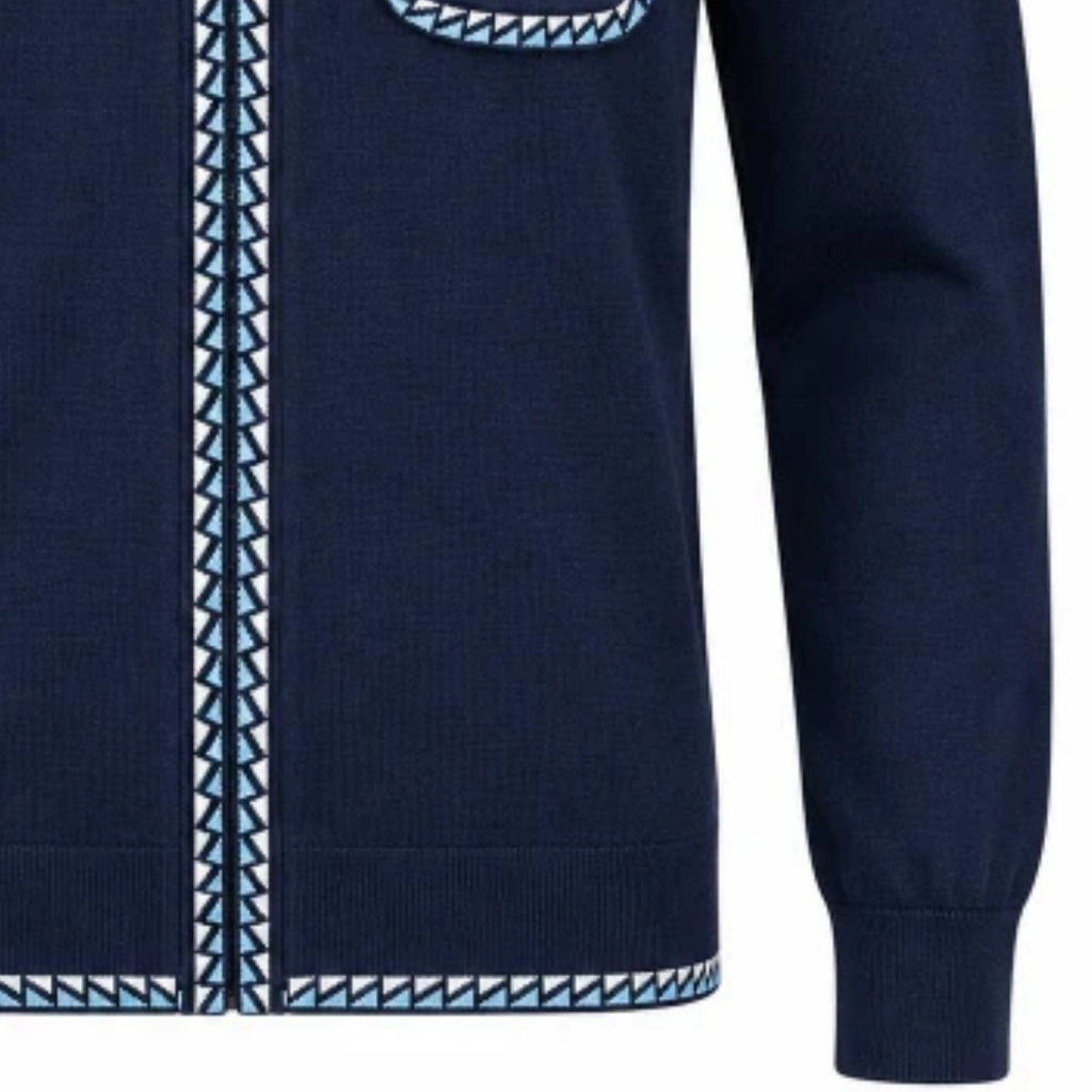Gabicci Vintage Nick Long Sleeve Zip Thru Knit Polo - Navy