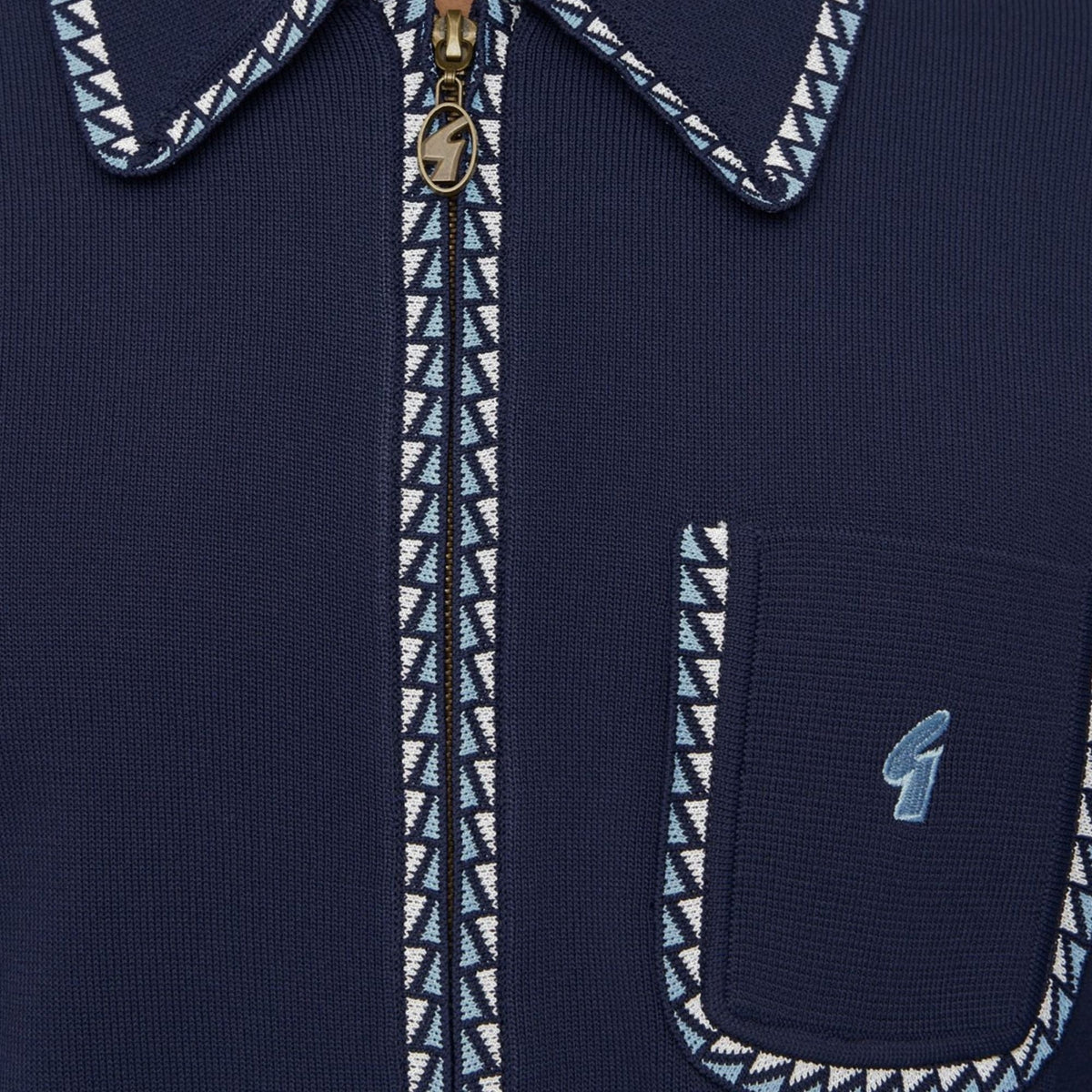 Gabicci Vintage Nick Long Sleeve Zip Thru Knit Polo - Navy