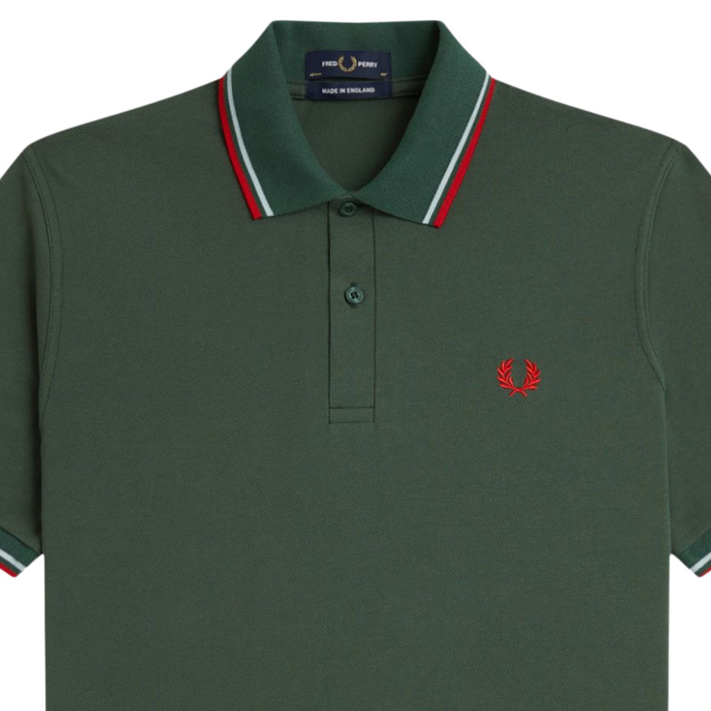 Fred Perry Reissues Made In England M12 Twin Tipped Polo - Tartan Green/Ice/Red