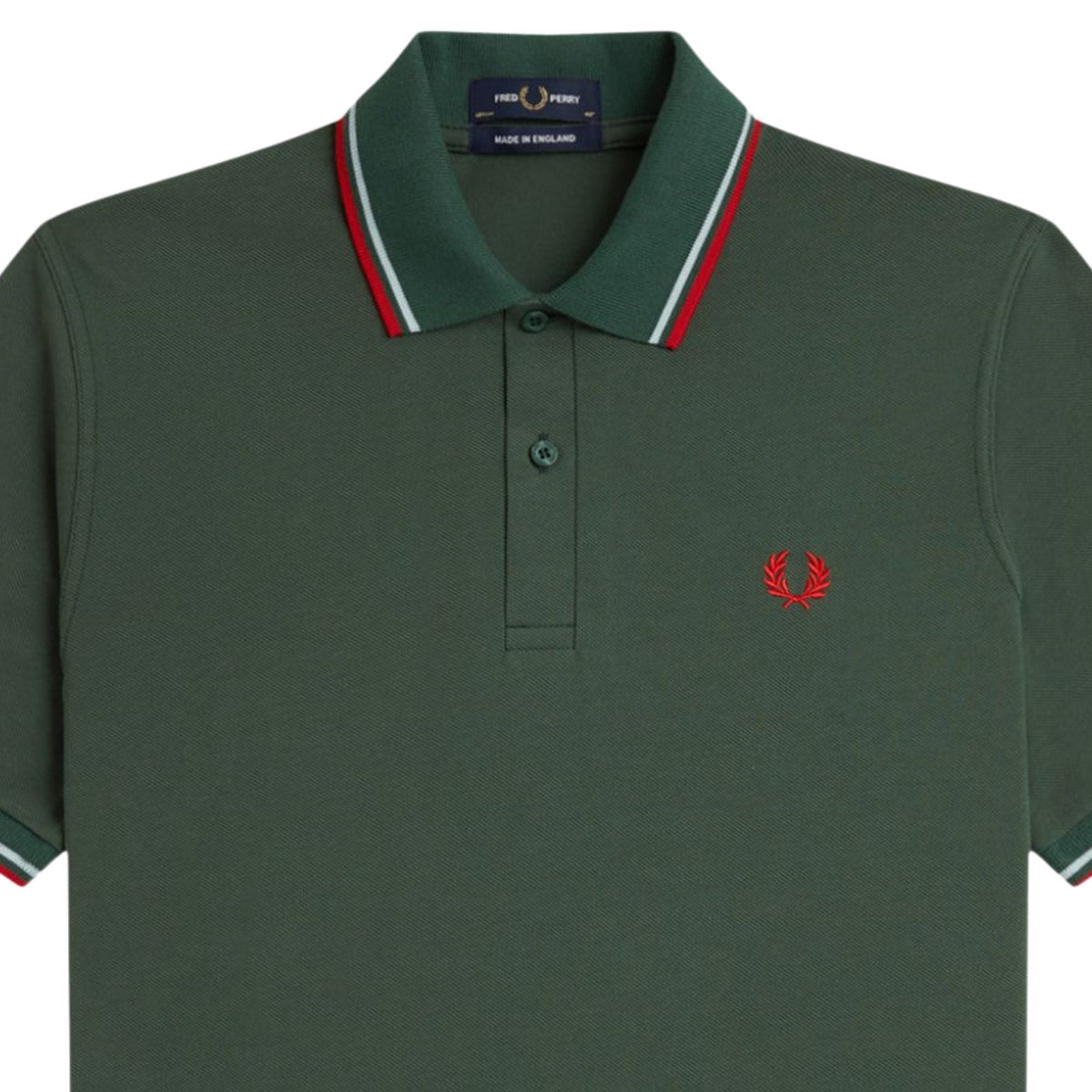 Fred Perry Reissues Made In England M12 Twin Tipped Polo - Tartan Green/Ice/Red