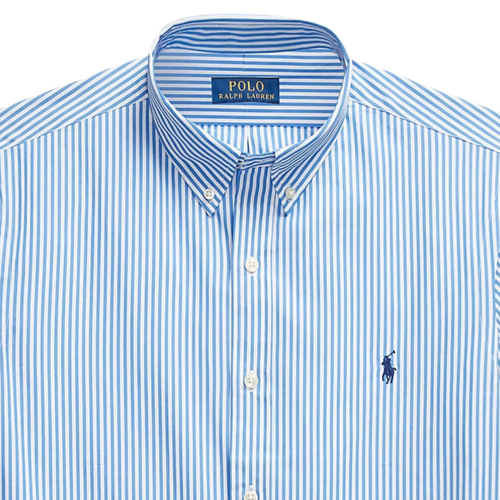 Polo Ralph Lauren Custom Fit Striped Stretch Poplin Shirt - Light Blue/White