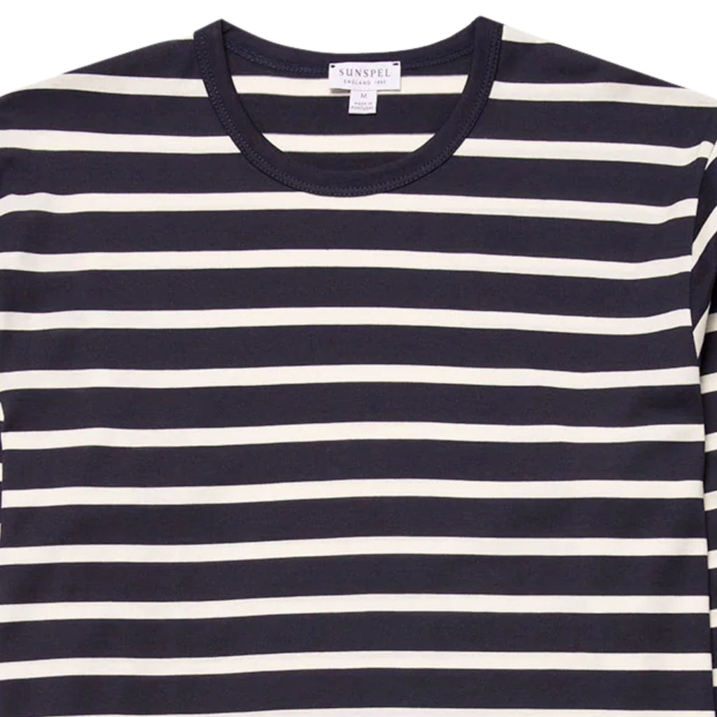 Sunspel Long Sleeve Classic T-Shirt - Navy/Ecru