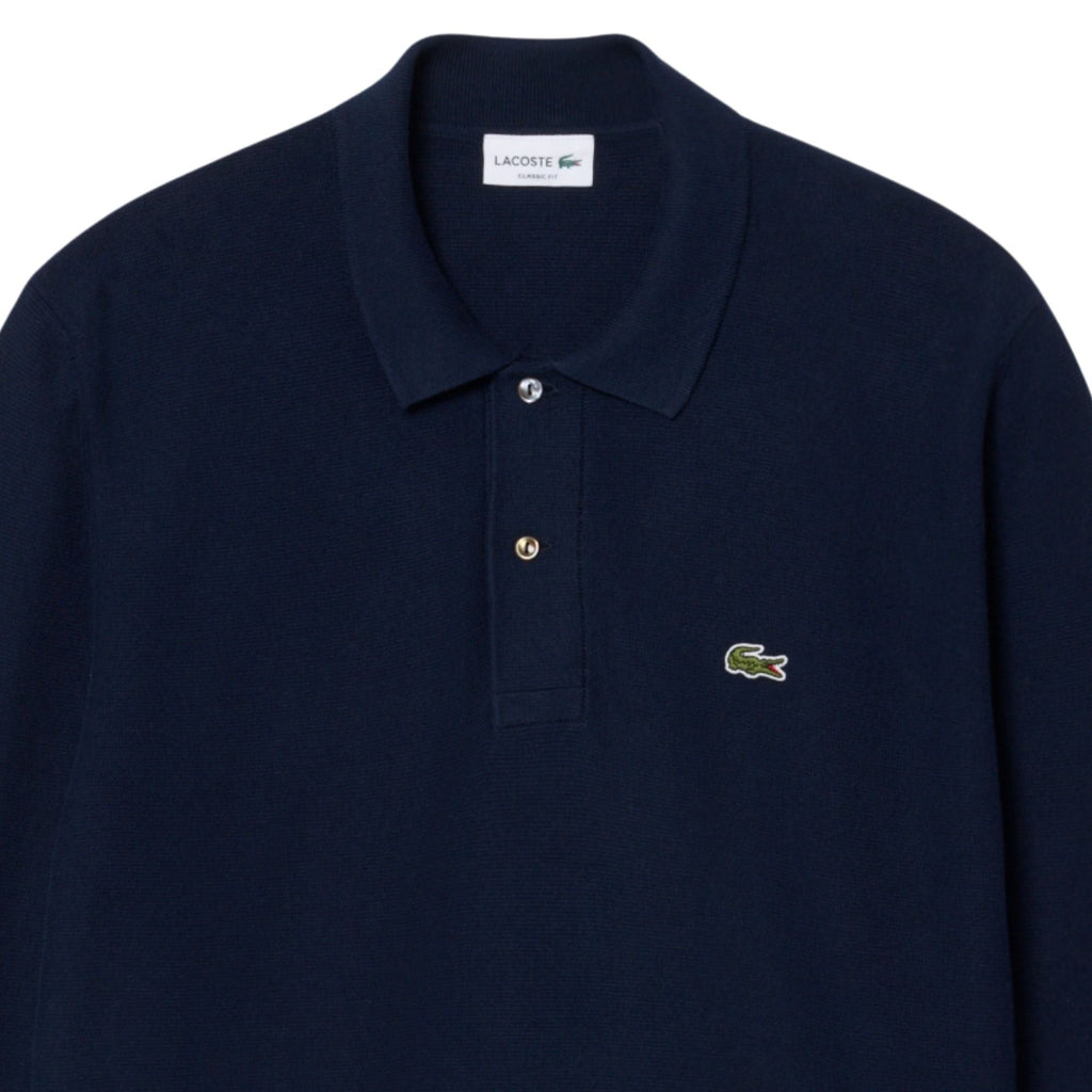 Lacoste Classic Fit Long Sleeved Knitted Polo Shirt - Navy