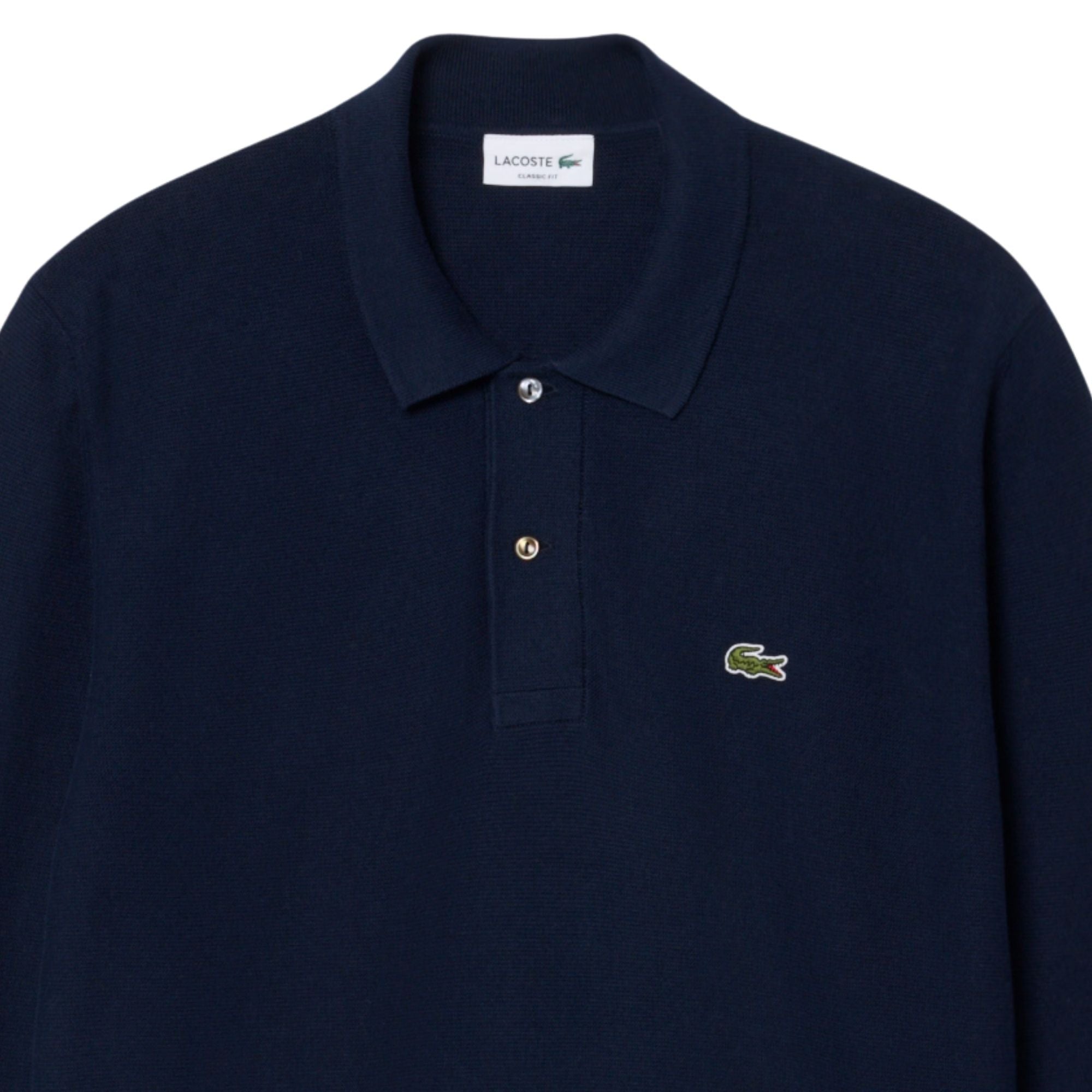 Lacoste Classic Fit Long Sleeved Knitted Polo Shirt - Navy