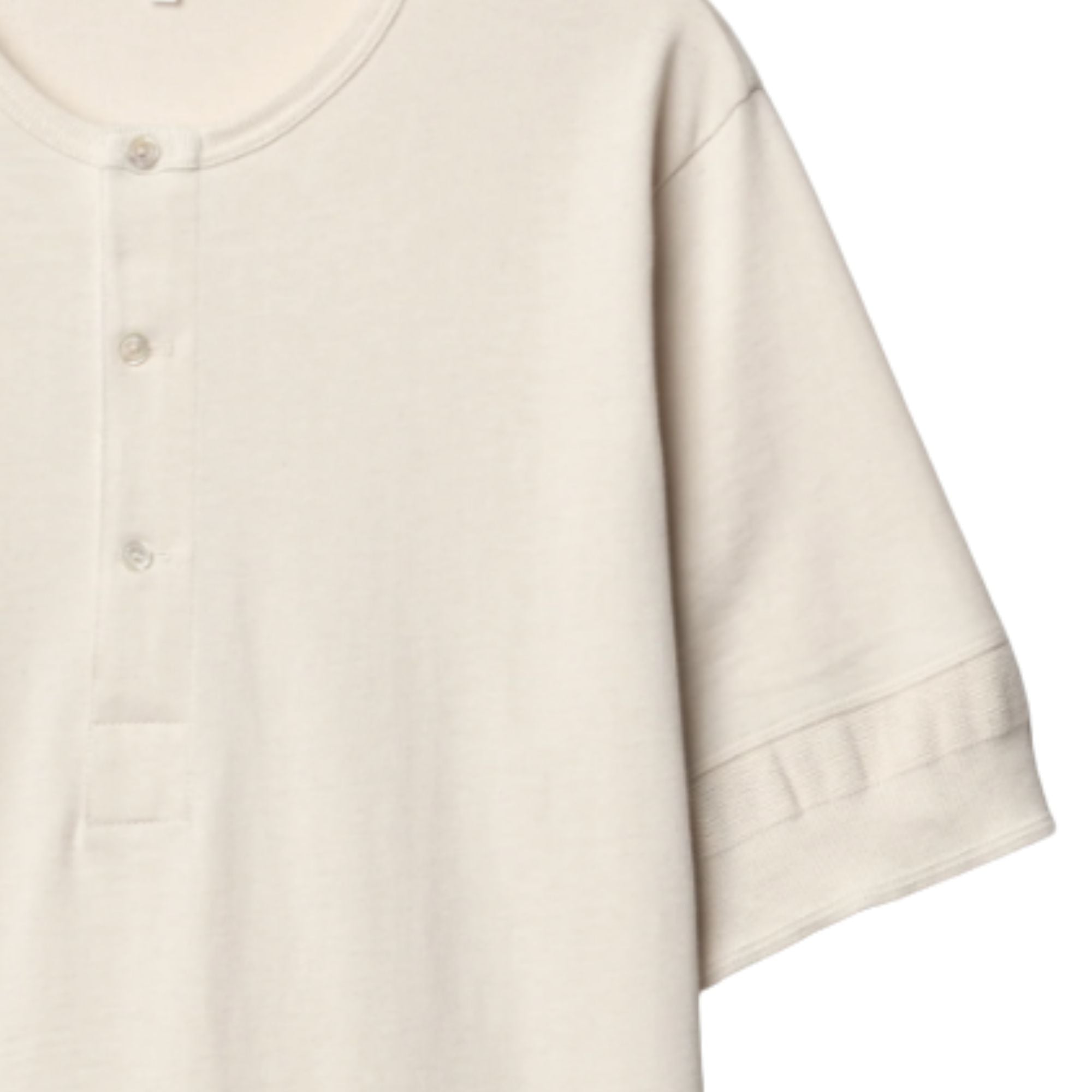 Merz b Schwanen 207 Loopwheeled Classic Fit Midweight Short Sleeve Henley - Natural