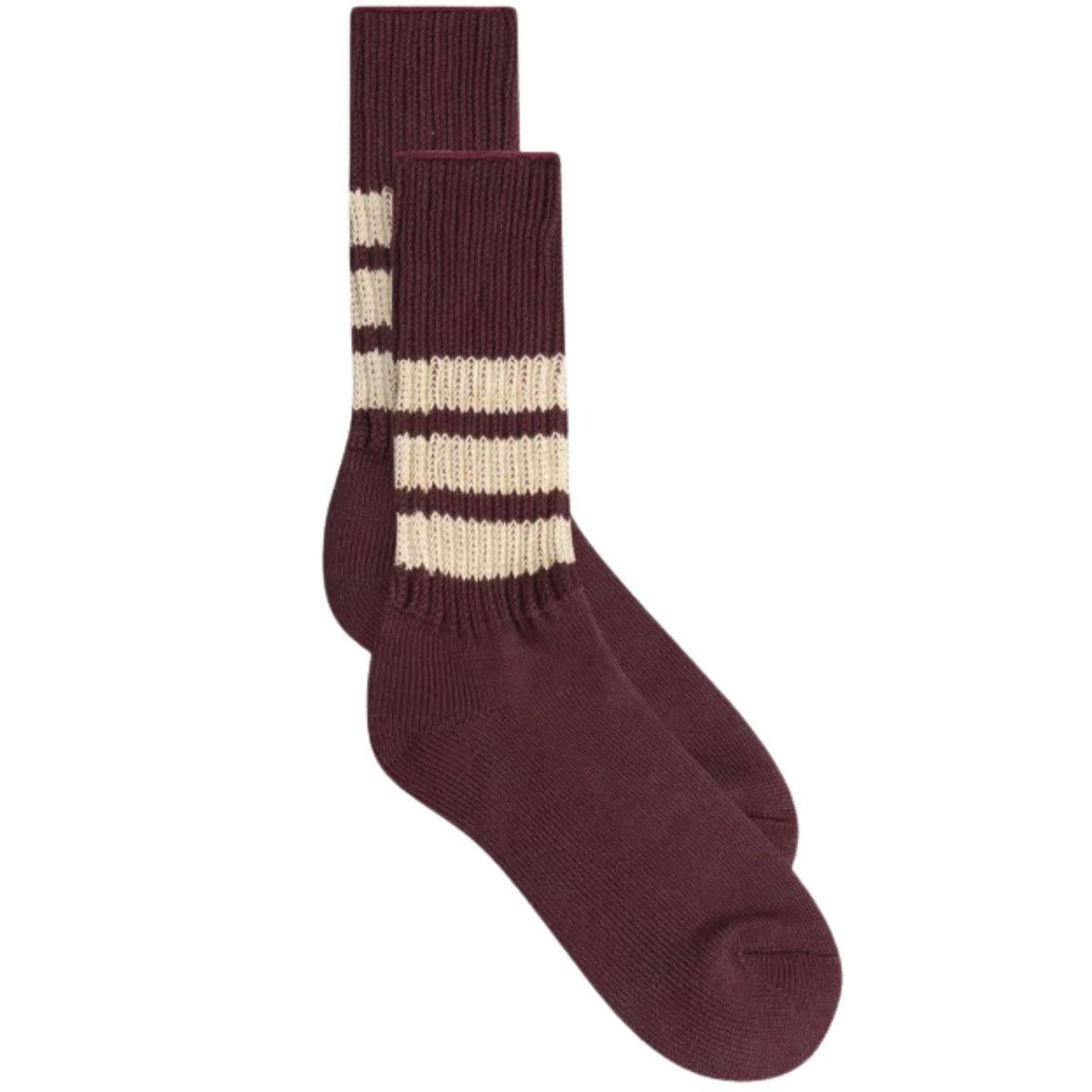 RoToTo Socks Coarse Ribbed Crew Socks - Burgundy/Cream