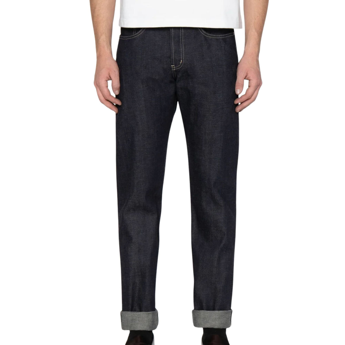 Naked and Famous Denim Weird Guy Fox Fibre Green Weft - Indigo