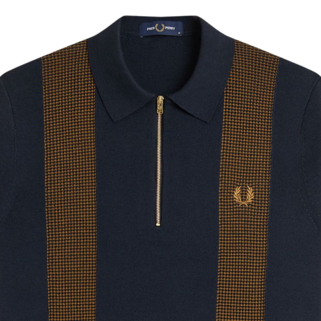 Fred Perry Panel Detail Knitted Shirt - Navy
