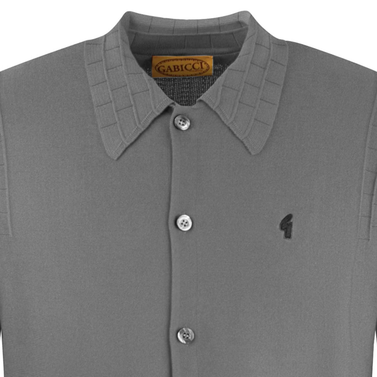 Gabicci Vintage Eddie Long Sleeve Button Thru Knit Polo - Charcoal