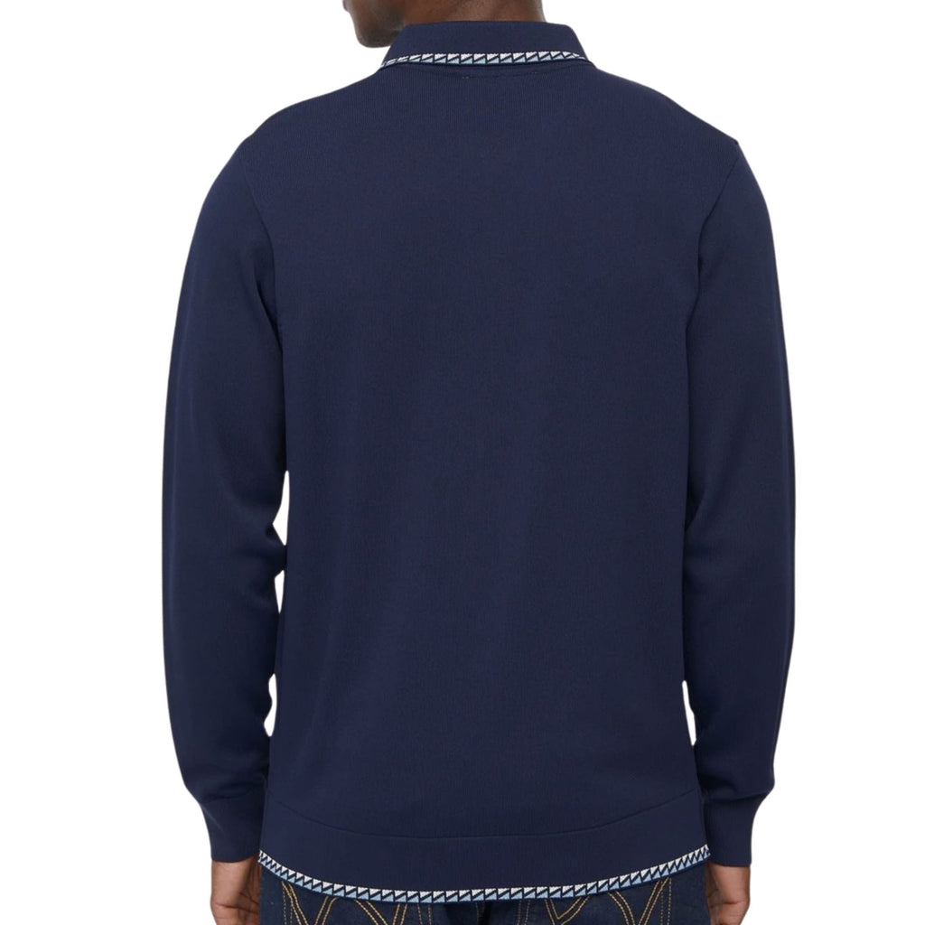 Gabicci Vintage Nick Long Sleeve Zip Thru Knit Polo - Navy