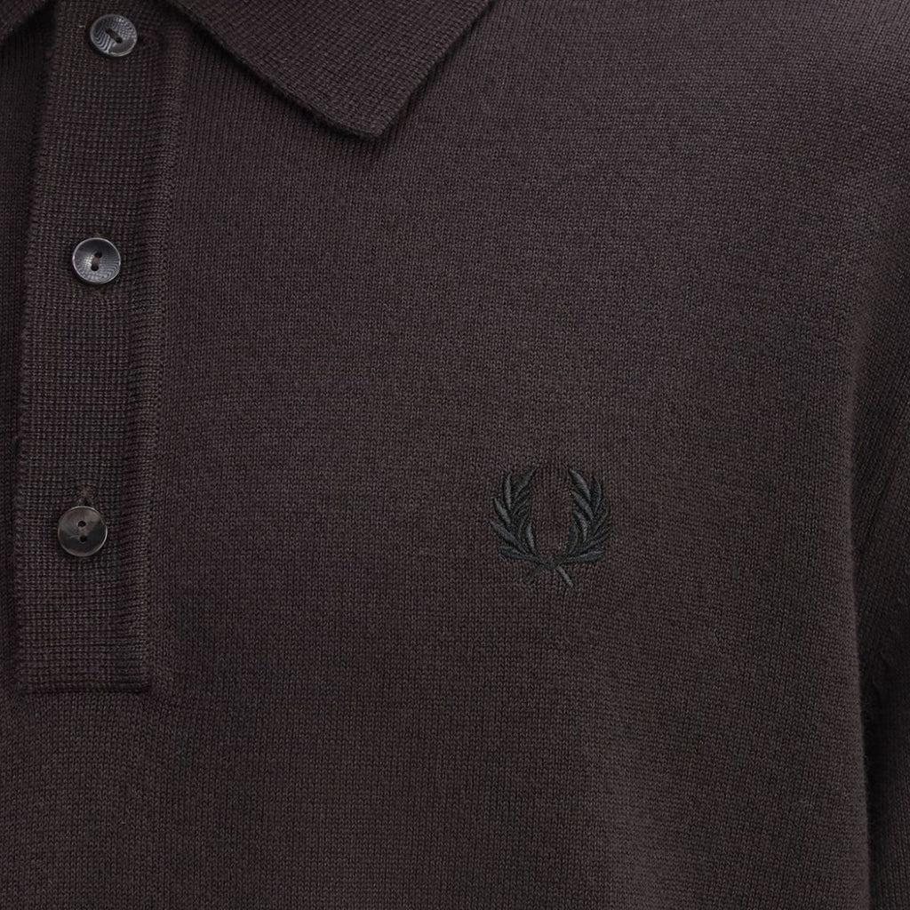Fred Perry Long Sleeve Knitted Shirt - Rich Brown