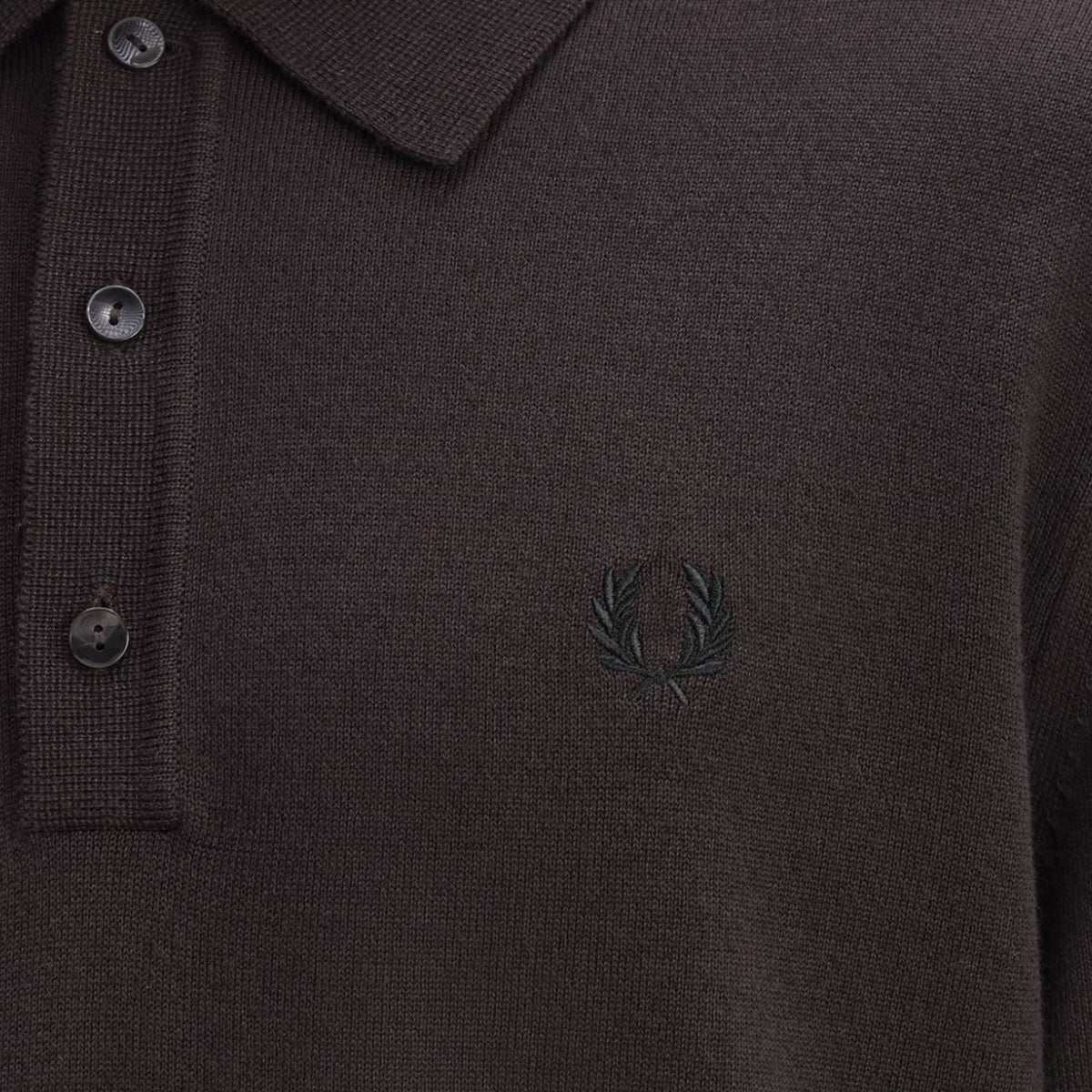 Fred Perry Long Sleeve Knitted Shirt - Rich Brown