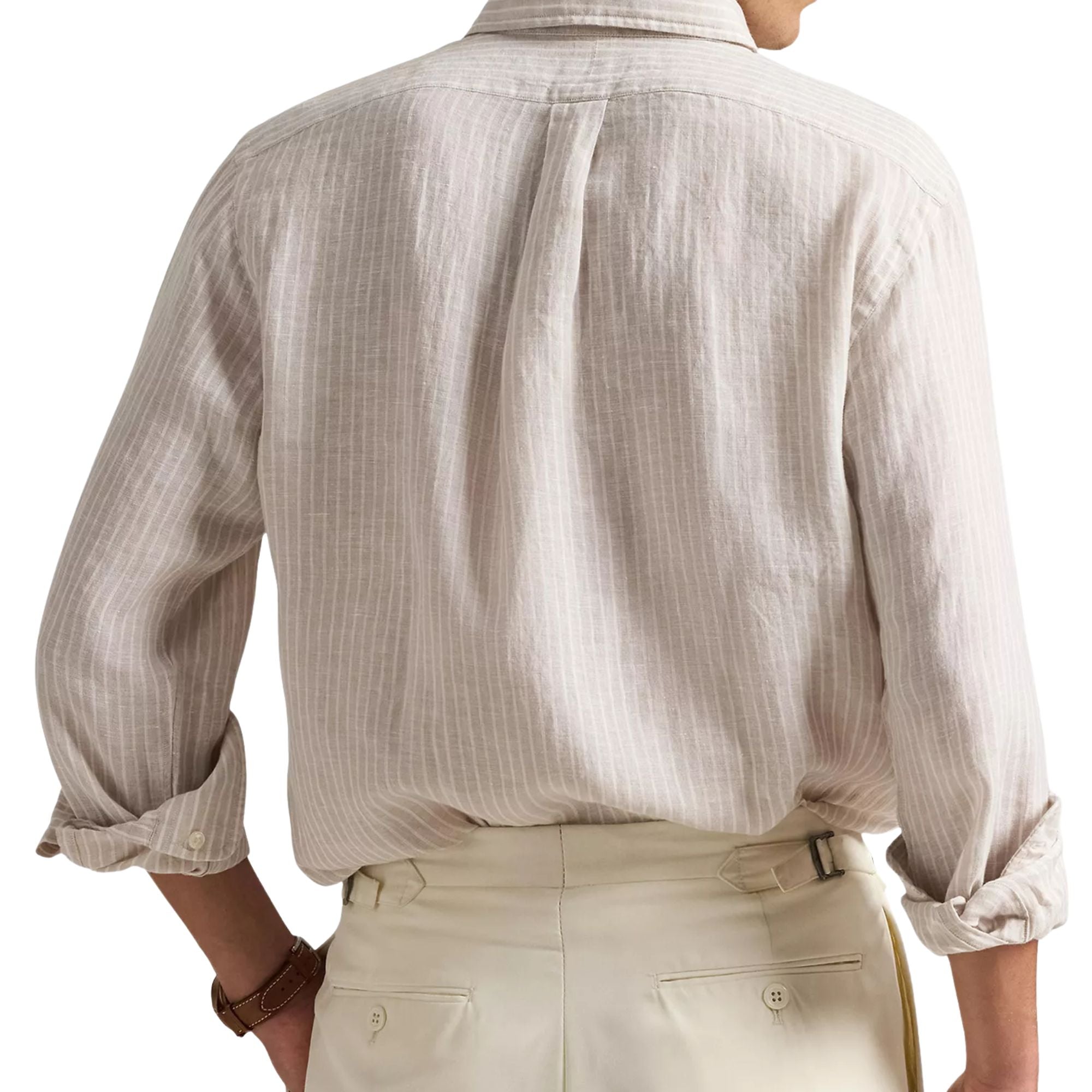 Polo Ralph Lauren Custom Fit Striped Linen Shirt - Beige