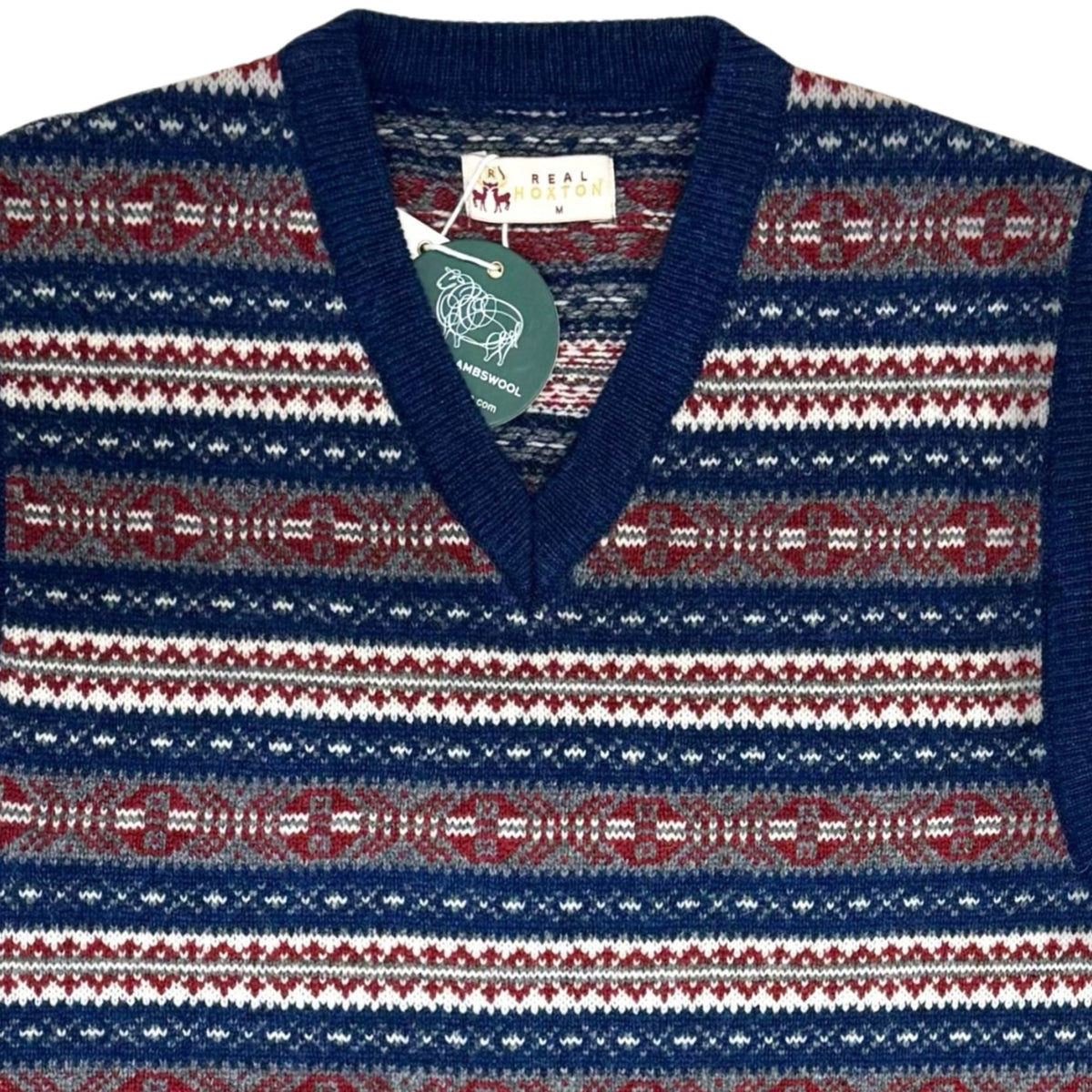 Real Hoxton Fair Isle V-Neck Slipover - New Navy