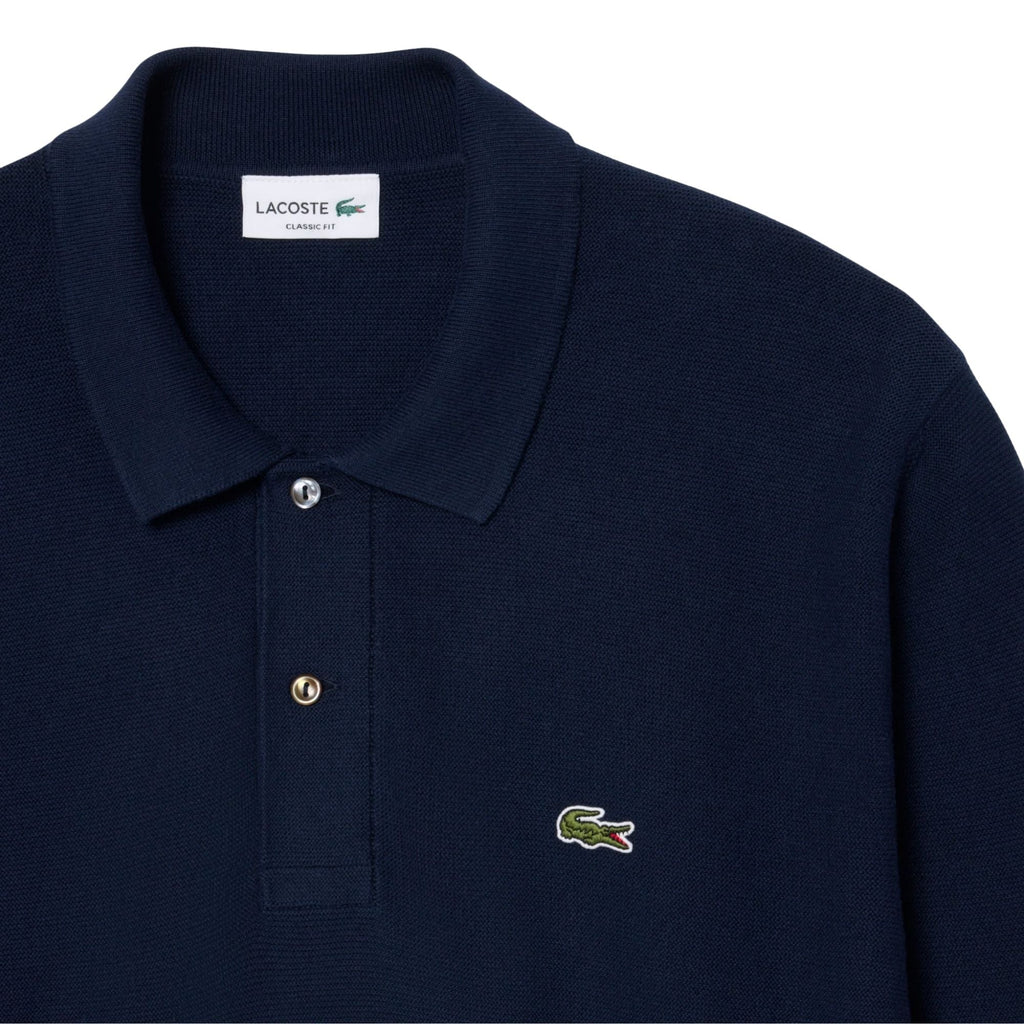 Lacoste Classic Fit Long Sleeved Knitted Polo Shirt - Navy