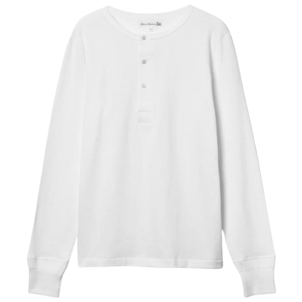Merz b Schwanen 2M06 Vintage Machine Refined Classic Fit Long Sleeve Henley - White
