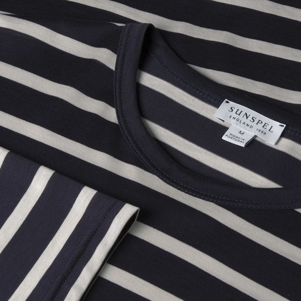 Sunspel Long Sleeve Classic T-Shirt - Navy/Ecru