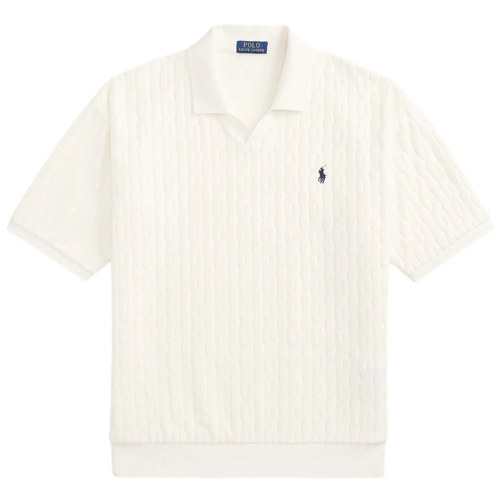 Polo Ralph Lauren Relaxed Fit Cabled Terry Polo Shirt - Deckwash White