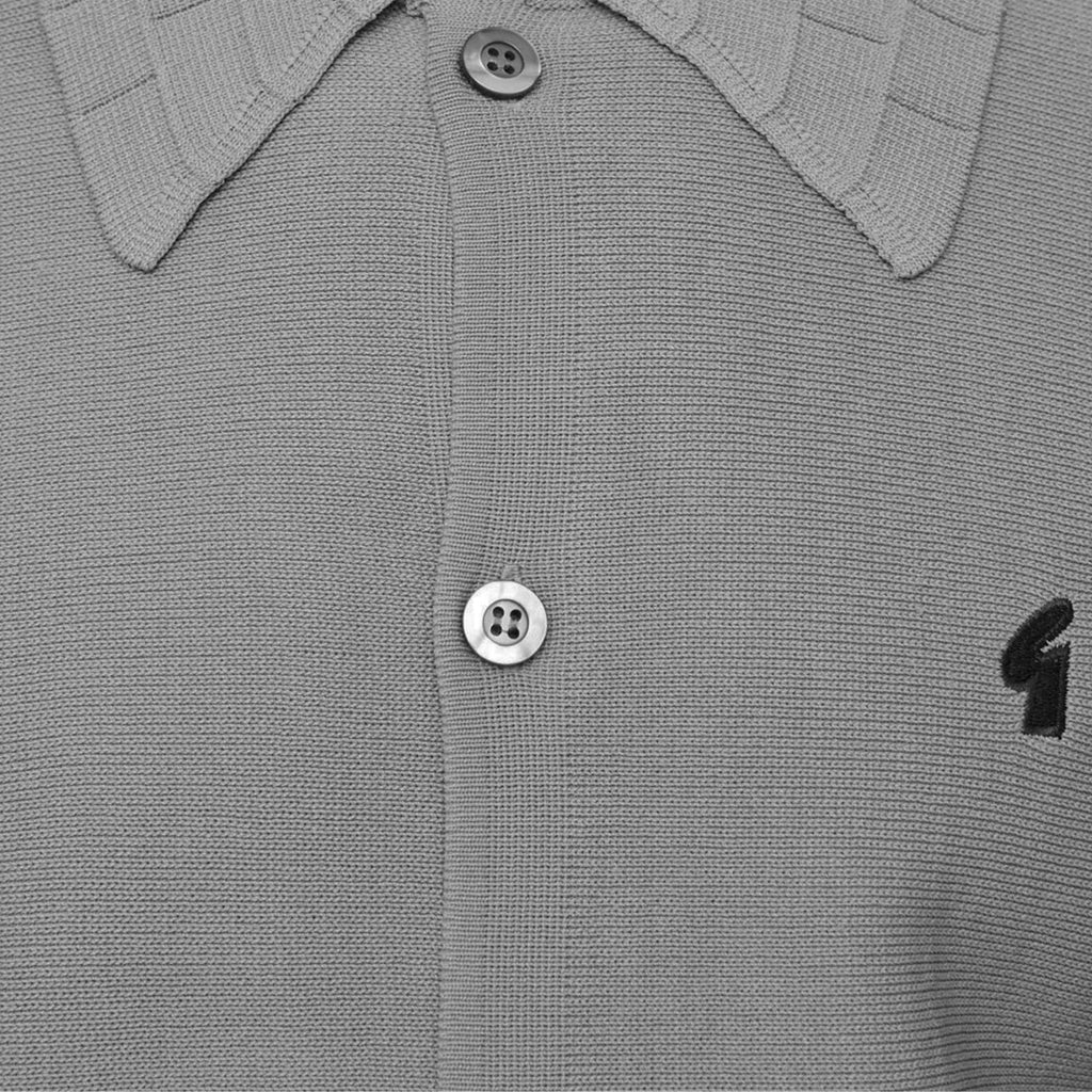 Gabicci Vintage Eddie Long Sleeve Button Thru Knit Polo - Charcoal