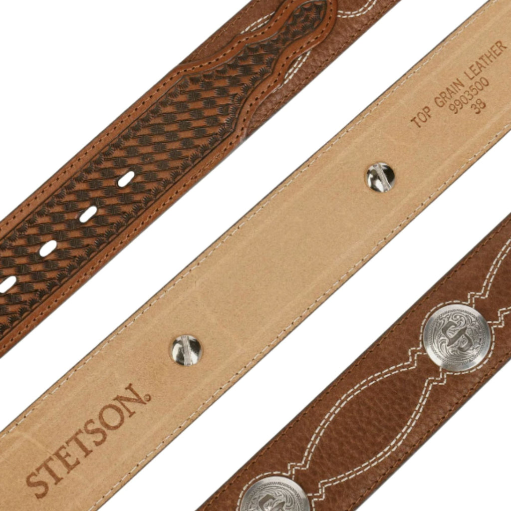 Stetson Pebble Basket Weave Leather Belt - Pebble